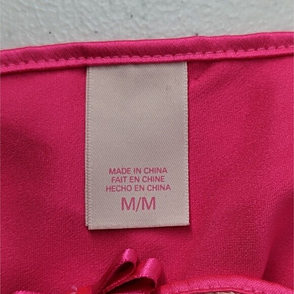 Victoria's Secret Sleepwear Women's M Hot Pink Beige Babydoll Teddy Lace Nightie - Picture 9 of 9